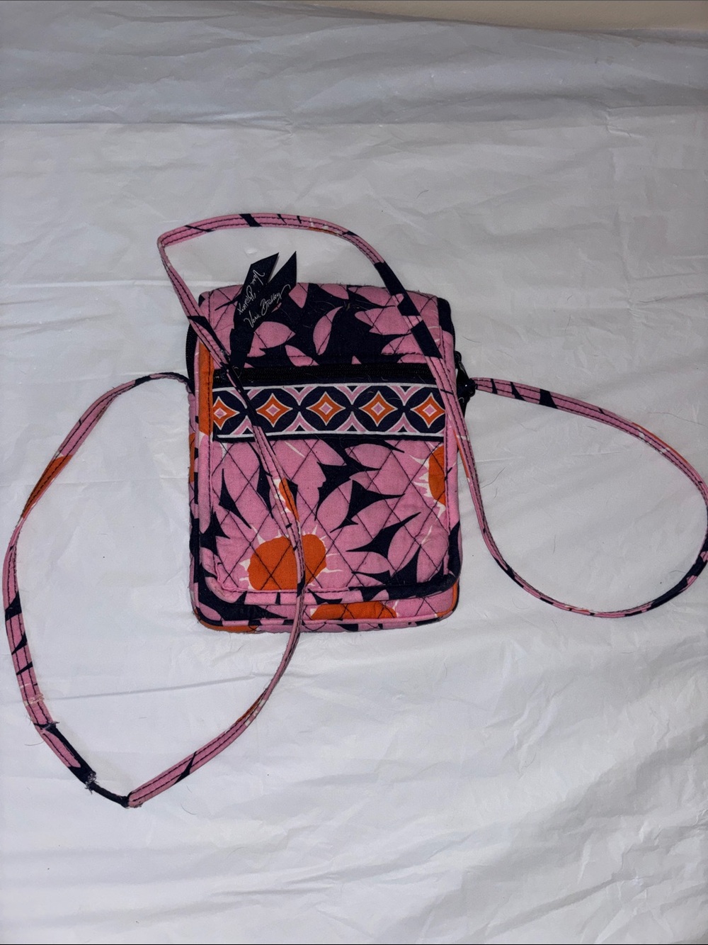 Vera Bradley Pink Quilted Crossbody with Navy and Orange Accents
